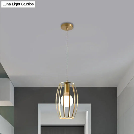 Industrial Metal Pendant Lighting With Gold Finish And Wire Frame For Dining Room - 1 Head