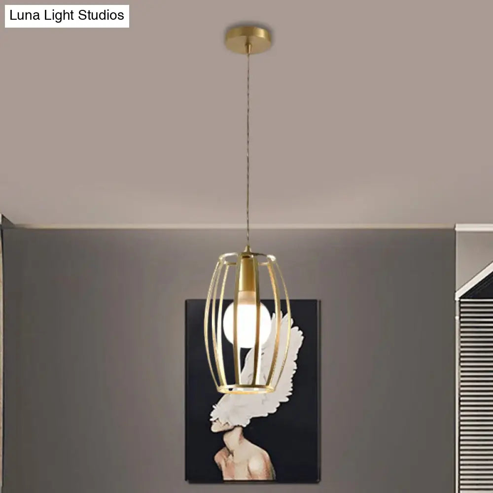 Industrial Metal Pendant Lighting With Gold Finish And Wire Frame For Dining Room Or Ambient / Oval