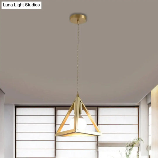 Industrial Metal Pendant Lighting With Gold Finish And Wire Frame For Dining Room Or Ambient /