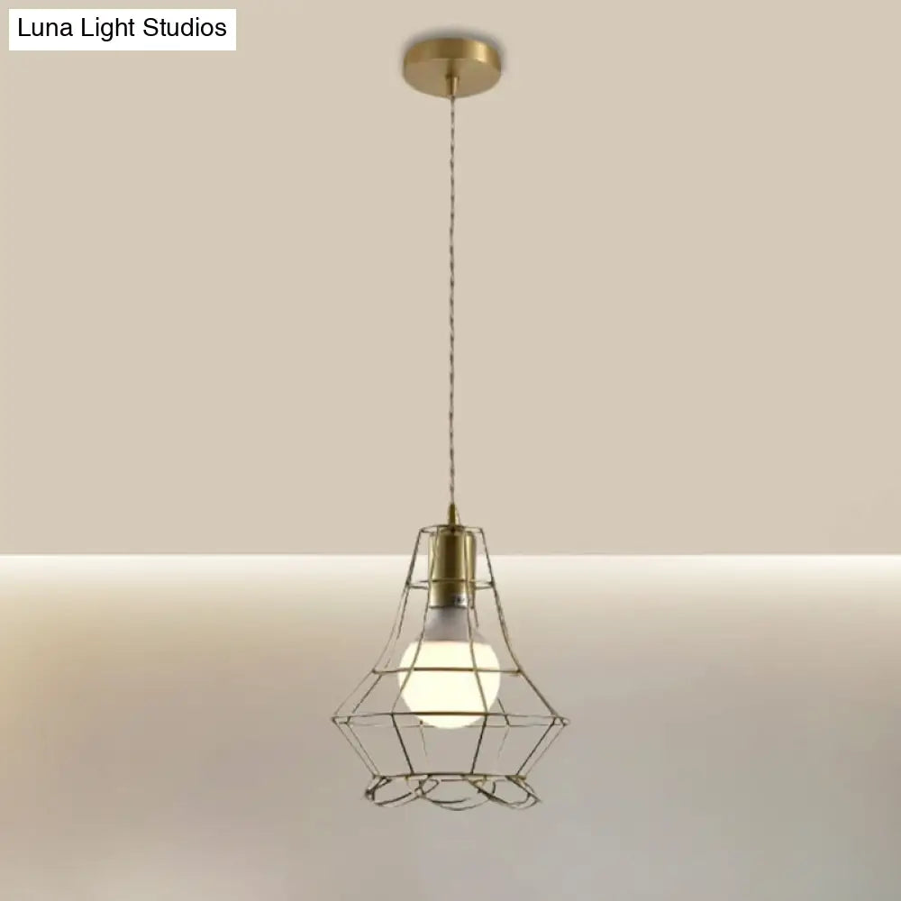 Industrial Metal Pendant Lighting With Gold Finish And Wire Frame For Dining Room Or Ambient / Urn