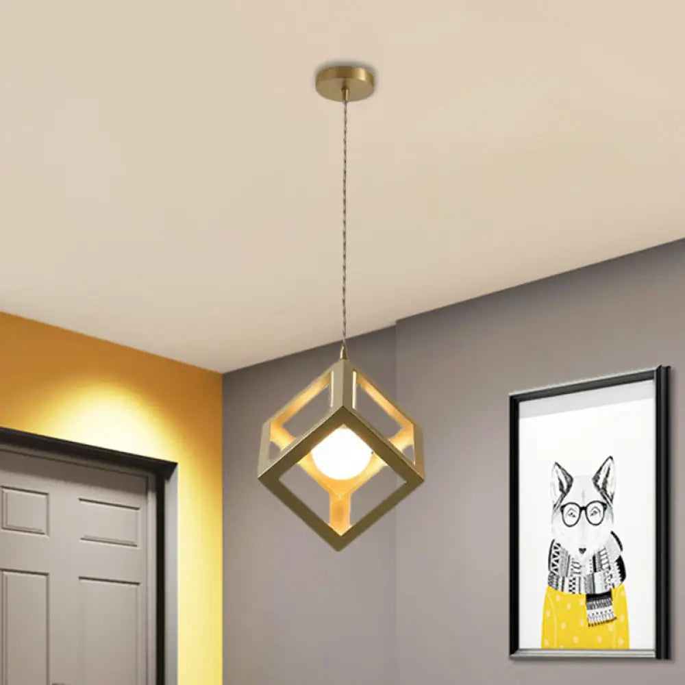 Industrial Metal Pendant Lighting With Gold Finish And Wire Frame For Dining Room - 1 Head