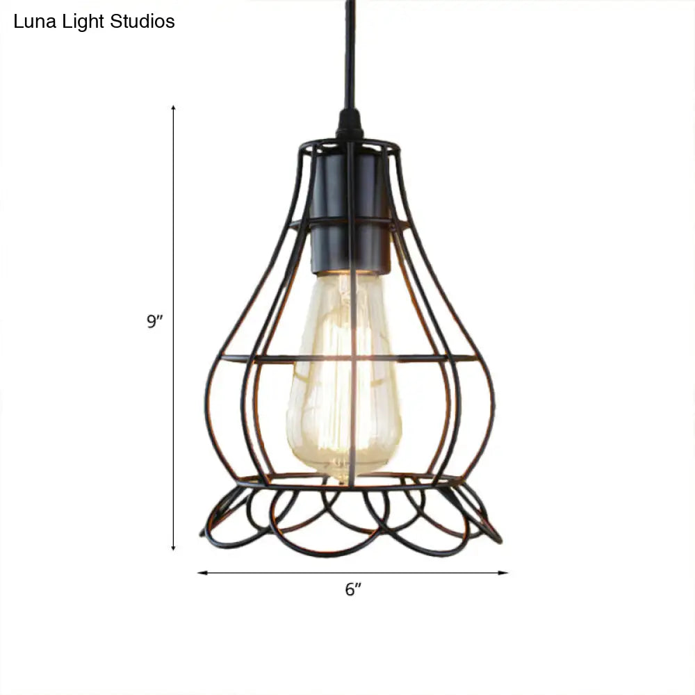 Industrial Metal Pendant Lighting With Height Adjustable Flower Cage Shade - Perfect For Bedroom