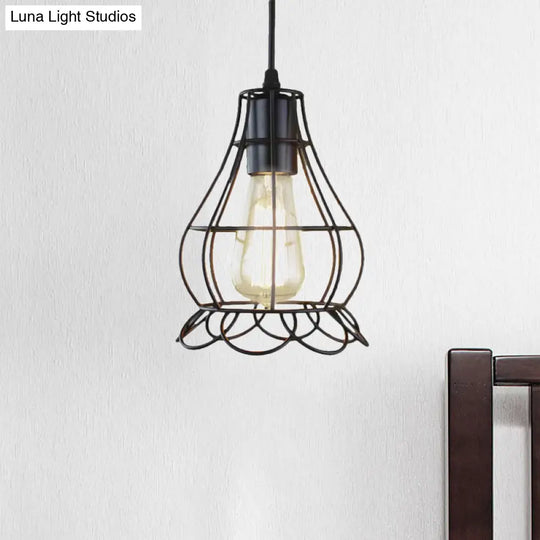 Industrial Metal Pendant Lighting With Height Adjustable Flower Cage Shade - Perfect For Bedroom