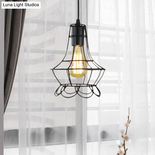 Industrial Metal Pendant Lighting With Height Adjustable Flower Cage Shade - Perfect For Bedroom