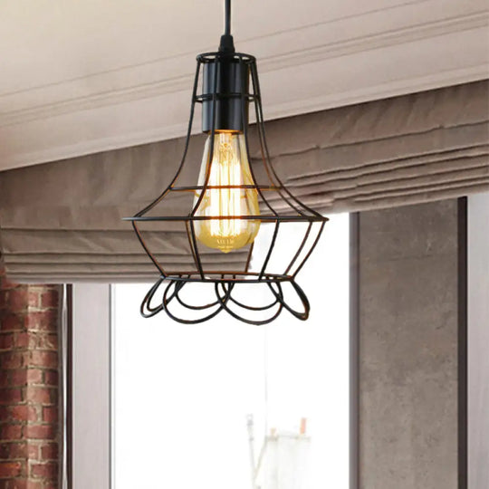 Industrial Metal Pendant Lighting With Height Adjustable Flower Cage Shade - Perfect For Bedroom