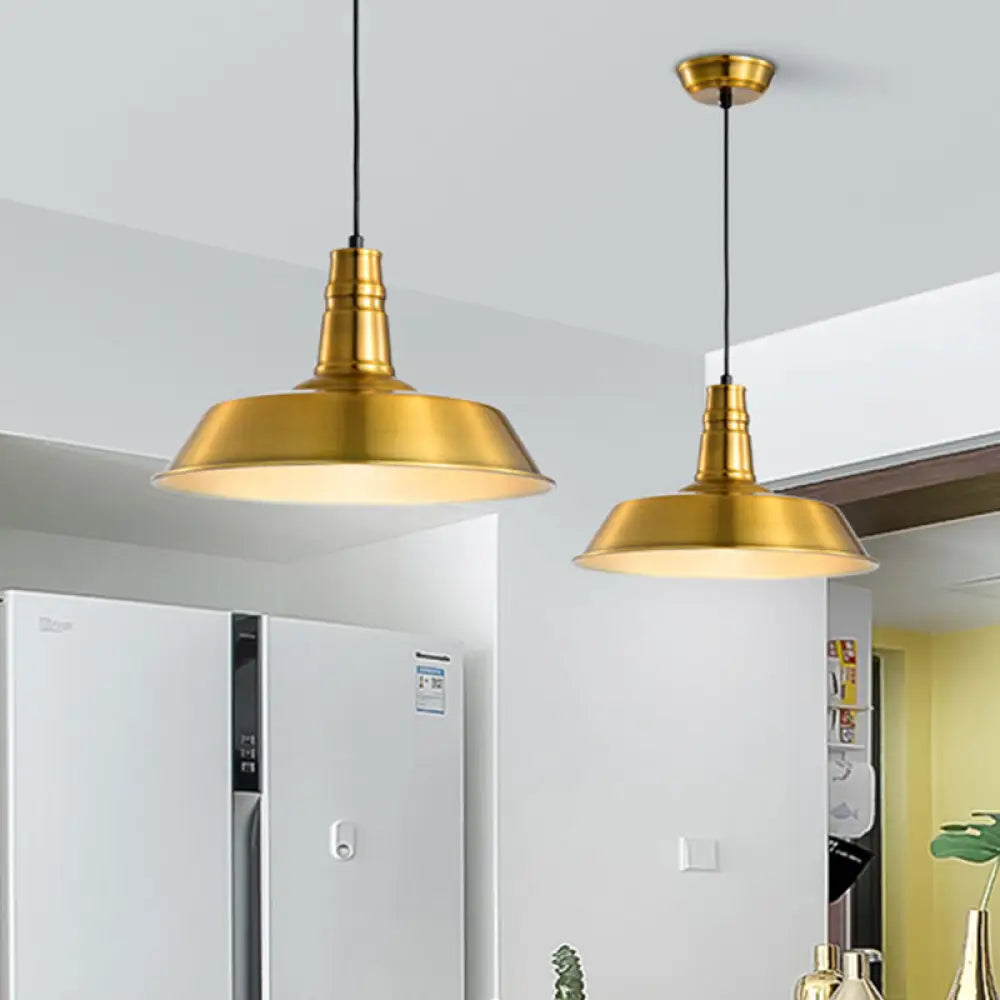 Industrial Metal Pendant With 1 Head - Barn Shaped Living Room Ceiling Fixture In Copper/Gold Hang
