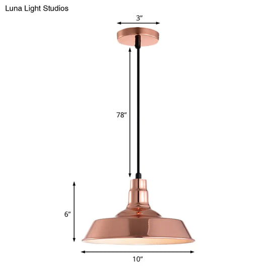 Industrial Metal Pendant With 1 Head - Barn Shaped Living Room Ceiling Fixture In Copper/Gold Hang