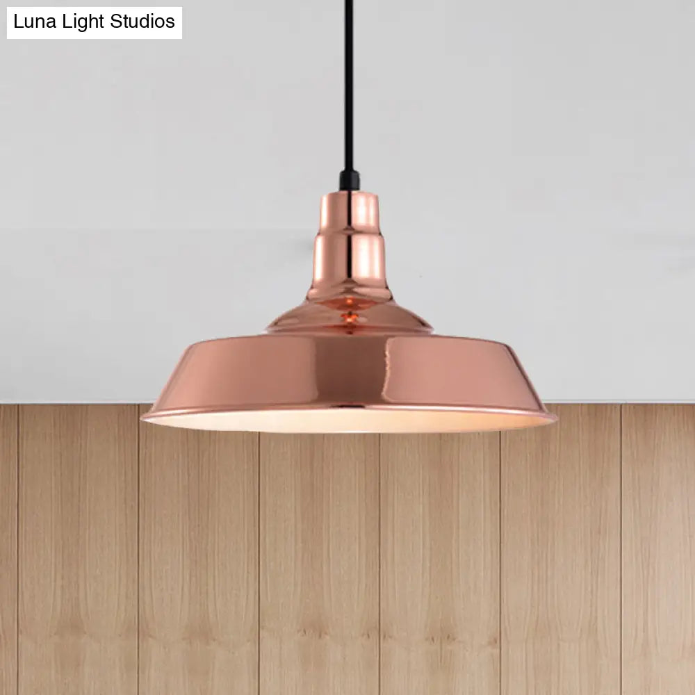 Industrial Metal Pendant With 1 Head - Barn Shaped Living Room Ceiling Fixture In Copper/Gold Hang