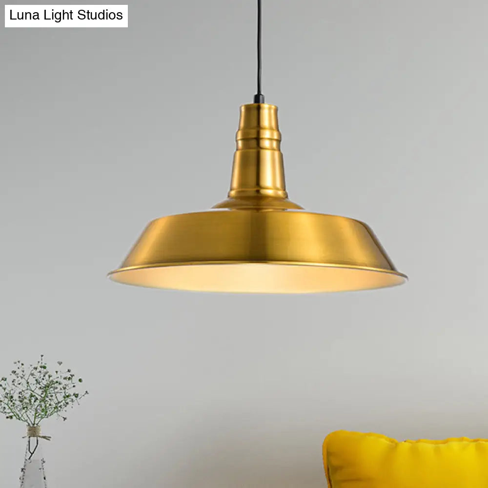 Industrial Metal Pendant With 1 Head - Barn Shaped Living Room Ceiling Fixture In Copper/Gold Hang