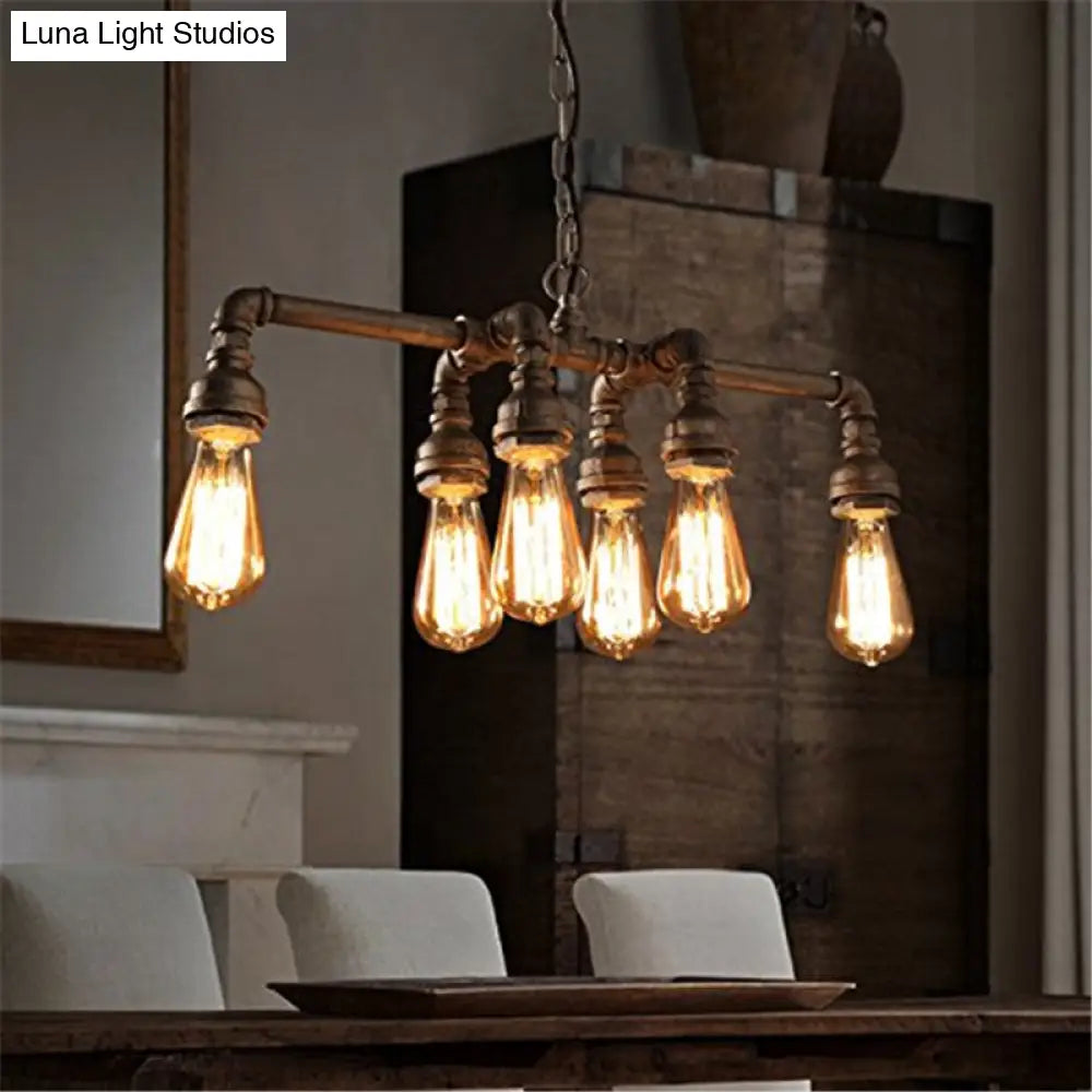 Industrial Metal Pipe Pendant: 6-Light Ceiling Lamp For Dining Room