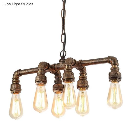 Industrial Metal Pipe Pendant: 6-Light Ceiling Lamp For Dining Room