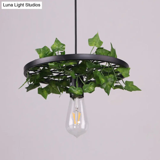 Industrial Metal Plant Led Pendant Lamp - Green 1 Head Ceiling Light For Restaurants