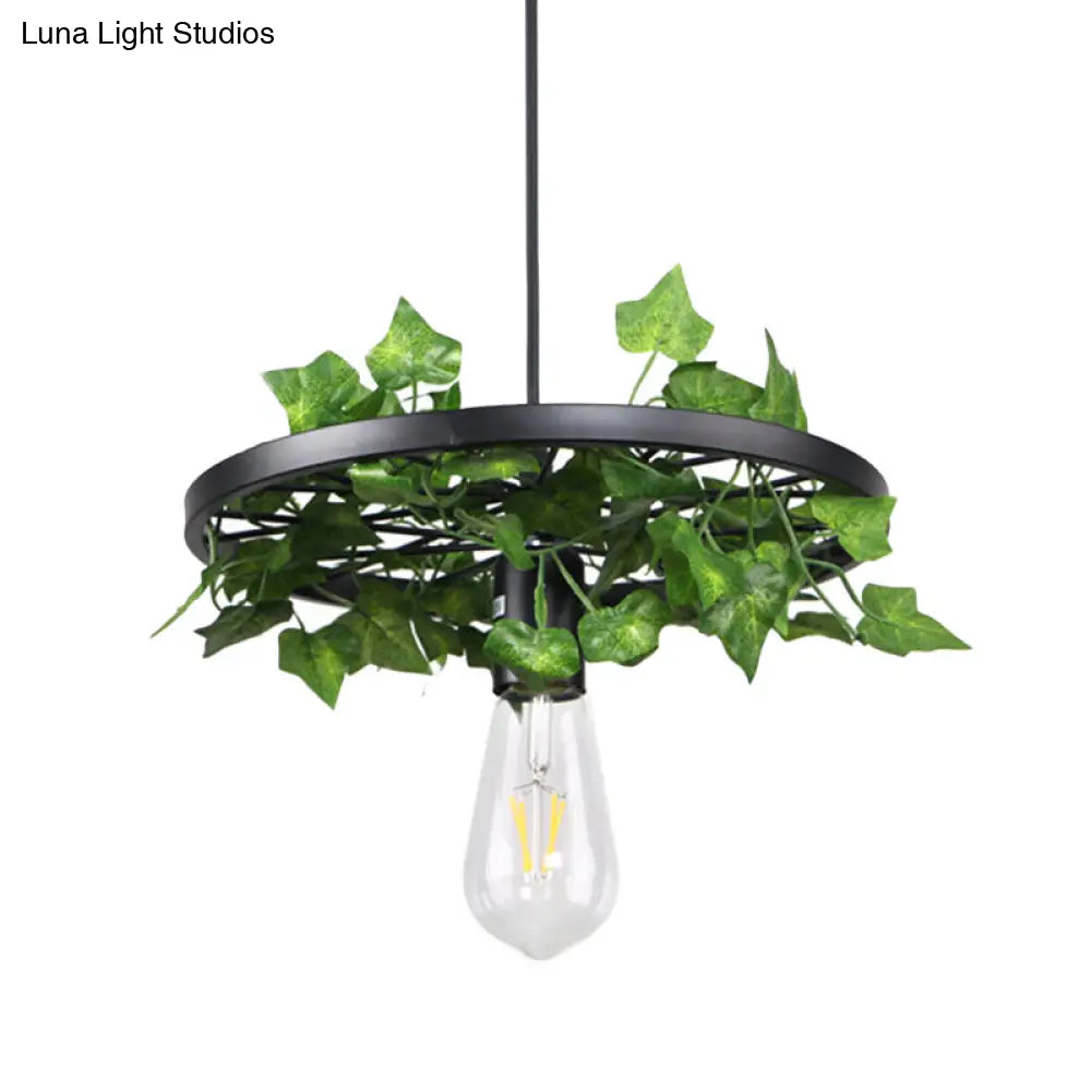 Industrial Metal Plant Led Pendant Lamp For Restaurants - Green Hanging Ceiling Light