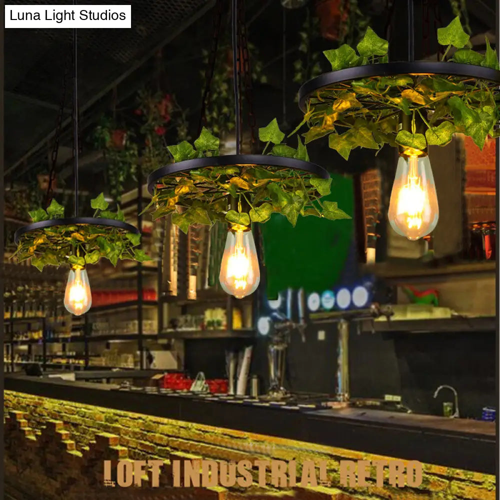 Industrial Metal Plant Led Pendant Lamp For Restaurants - Green Hanging Ceiling Light