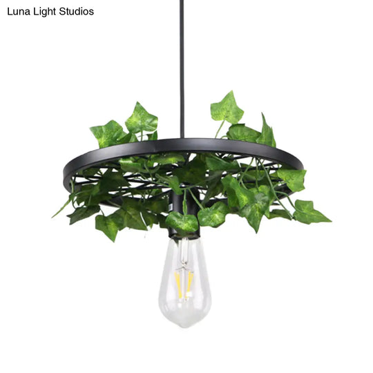 Industrial Metal Plant Led Pendant Lamp - Green 1 Head Ceiling Light For Restaurants