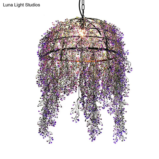 Purple Bowl Pendant Light: Industrial Metal Ceiling Suspension Lamp For Restaurants With Led Bulb