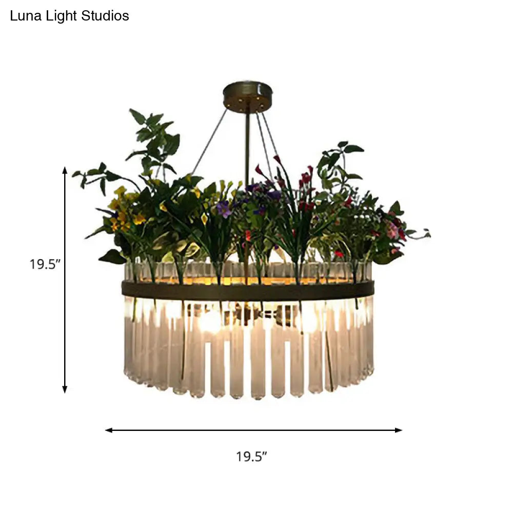 Industrial Metal Restaurant Chandelier Light - 1/2-Tier Green Plant Pendant Fixture 4 Bulbs