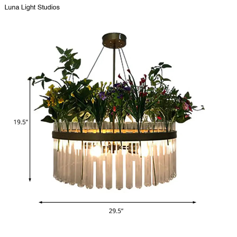 Industrial Metal Restaurant Chandelier Light - 1/2-Tier Green Plant Pendant Fixture 4 Bulbs