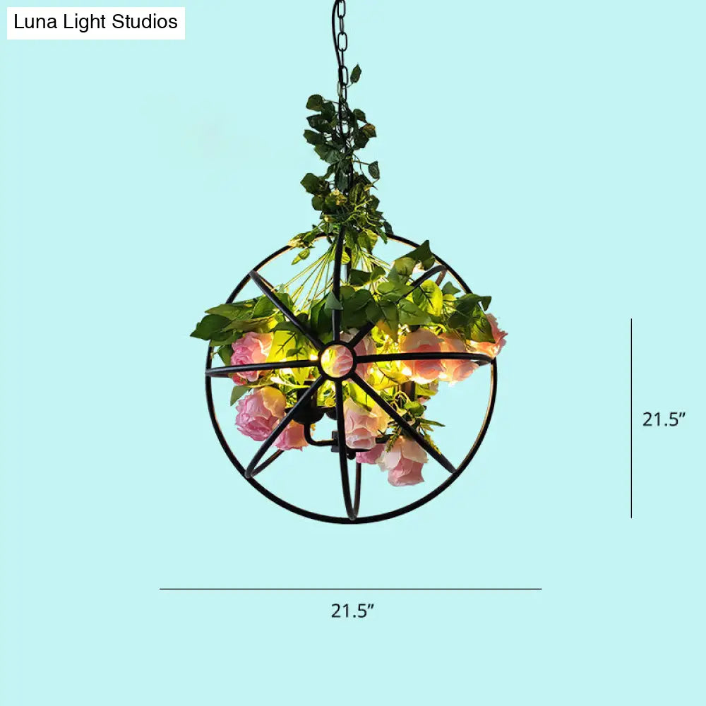 Industrial Style Metal Chandelier With Artificial Plant Suspension Lighting For Restaurants