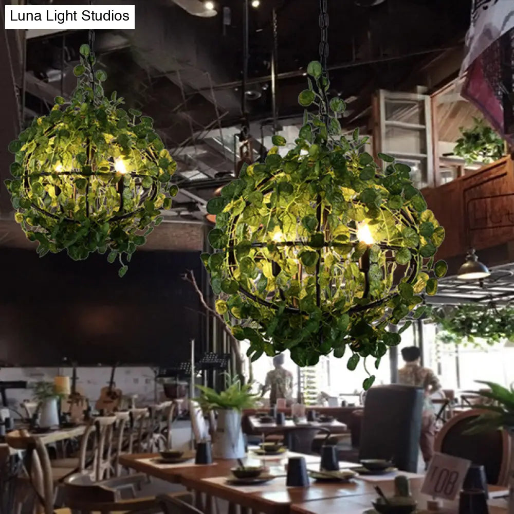 Industrial Metal Restaurant Led Chandelier With 4 Green Orb Pendant Lights In 3 Sizes