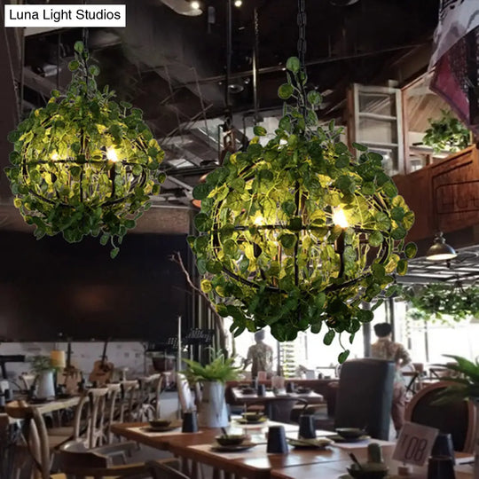 Industrial Metal Restaurant Led Chandelier With 4 Green Orb Pendant Lights In 3 Sizes