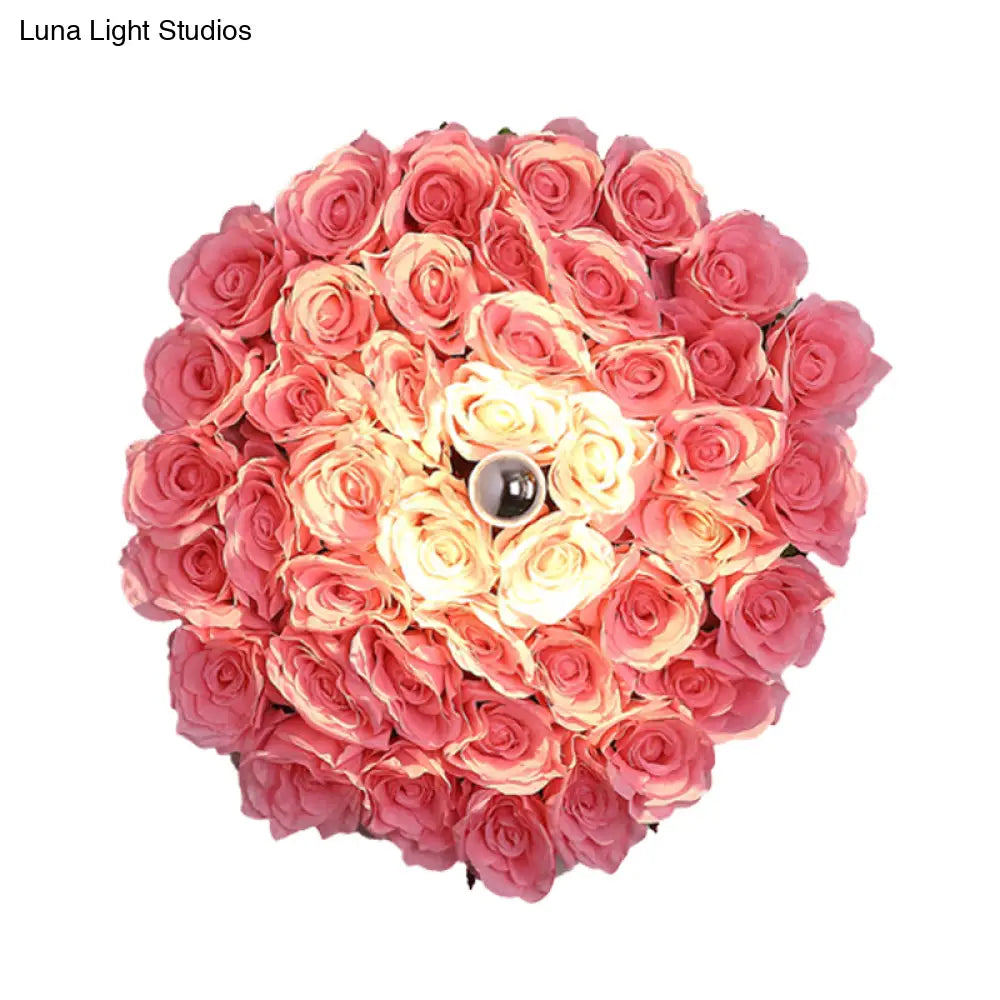 Industrial Metal Rose Sconce - Led Wall Mount Lighting In Pink Restaurant Light Fixture 1 Bulb