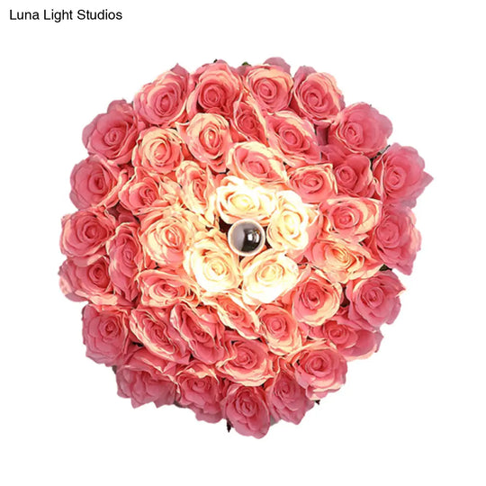 Industrial Metal Rose Sconce - Led Wall Mount Lighting In Pink Restaurant Light Fixture 1 Bulb