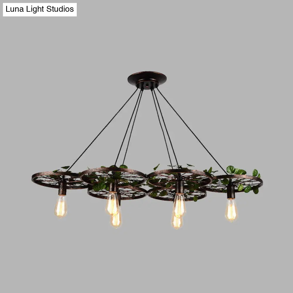 Rustic Metal Hanging Chandelier: 6-Light Industrial Led Pendant Lighting For Restaurants