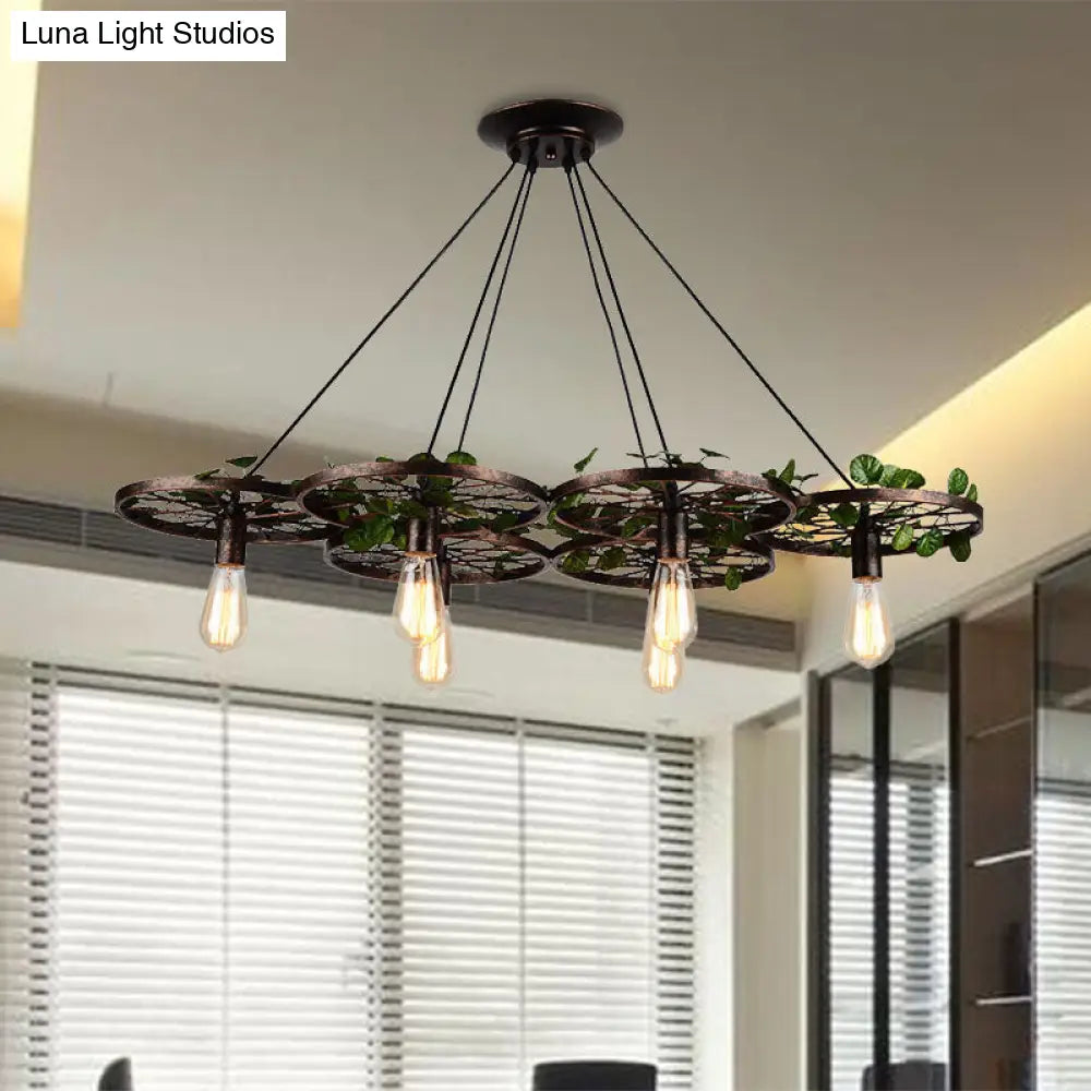 Rustic Metal Hanging Chandelier: 6-Light Industrial Led Pendant Lighting For Restaurants Rust