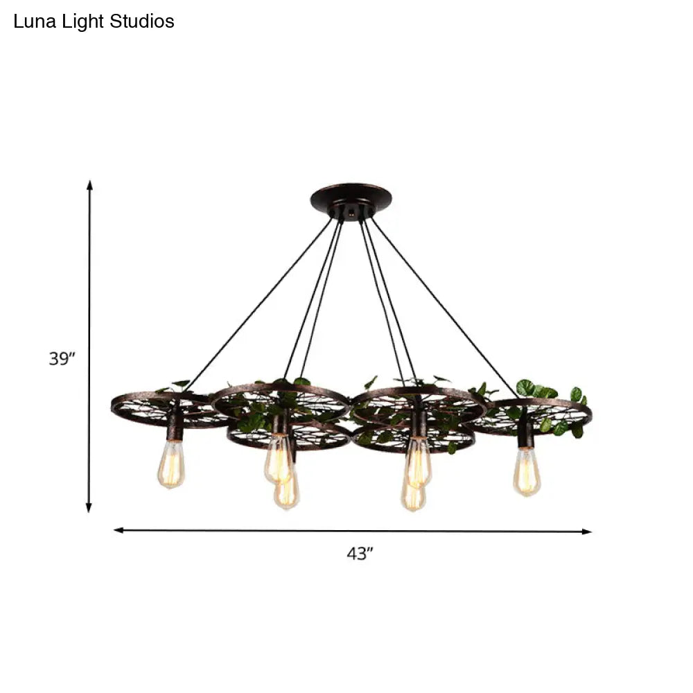 Industrial Metal Rust Hanging Chandelier - 6 Light Led Pendant Lighting For Restaurants