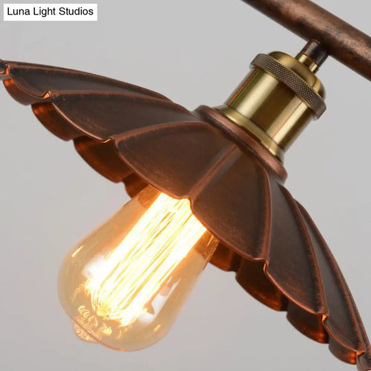 Industrial Metal Rust Scalloped Suspended Lighting Fixture - Bistro 3-Bulb Island