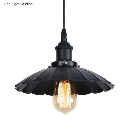 Industrial Metal Scallop Pendant Light With Cord Grip - Black/Bronze/Rust 1 Bulb Ceiling Hanging