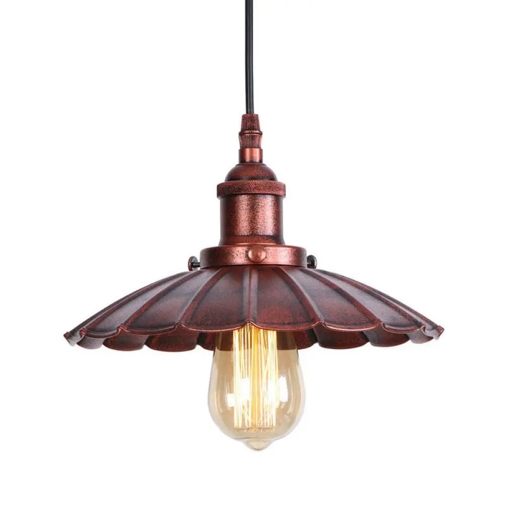 Industrial Metal Scallop Pendant Light With Cord Grip - Black/Bronze/Rust 1 Bulb Ceiling Hanging