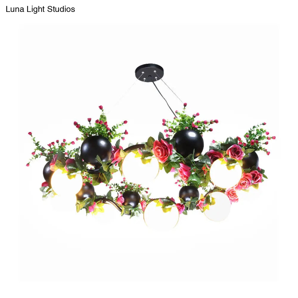 Industrial Sphere Metal Ceiling Lamp With 8 Bulbs - Black Chandelier Lighting For Living Room Flower