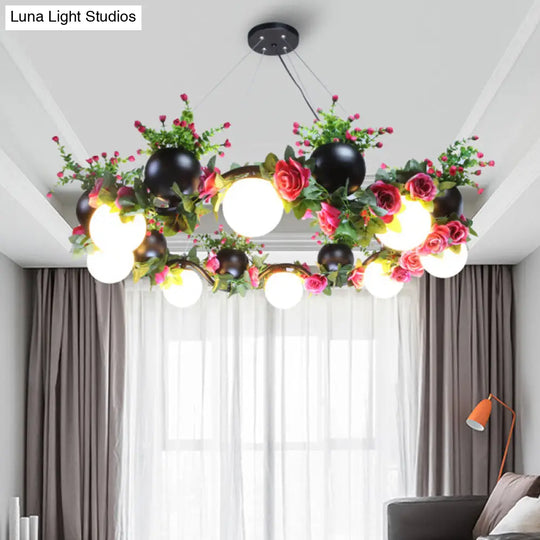 Industrial Sphere Metal Ceiling Lamp With 8 Bulbs - Black Chandelier Lighting For Living Room Flower