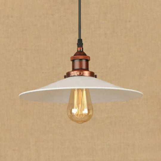 Industrial Metal Suspension Lamp With Saucer Shade - Rust/Chrome Finish 1 Bulb Pendant Light For