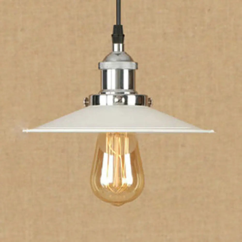 Industrial Metal Suspension Lamp With Saucer Shade - Rust/Chrome Finish 1 Bulb Pendant Light For
