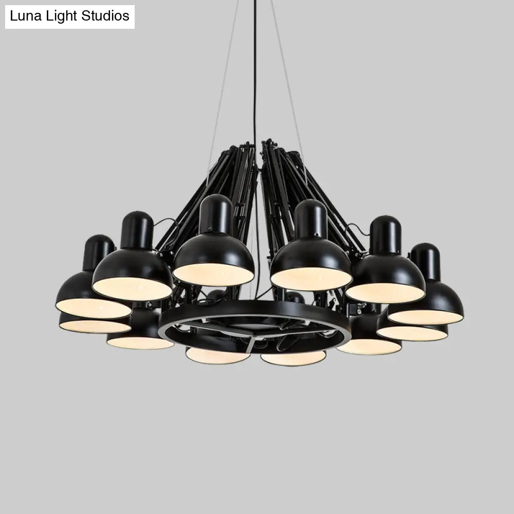 Industrial Metal Swing Arm Chandelier Lamp With Dome Shade And 12 Black/Red Bulbs For Living Room