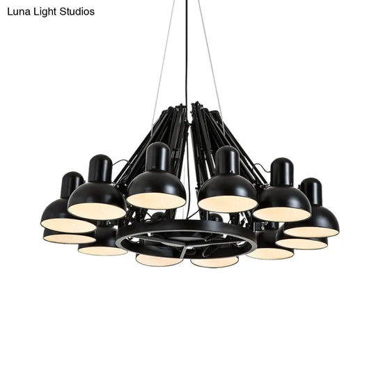 Industrial Metal Swing Arm Chandelier Lamp With Dome Shade And 12 Black/Red Bulbs For Living Room