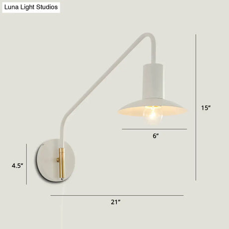 Industrial Metal Swing Arm Sconce Lamp With Saucer Lampshade - Single Living Room Reading Light