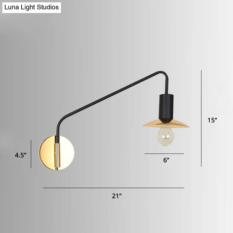 Industrial Metal Swing Arm Sconce Lamp With Saucer Lampshade - Single Living Room Reading Light