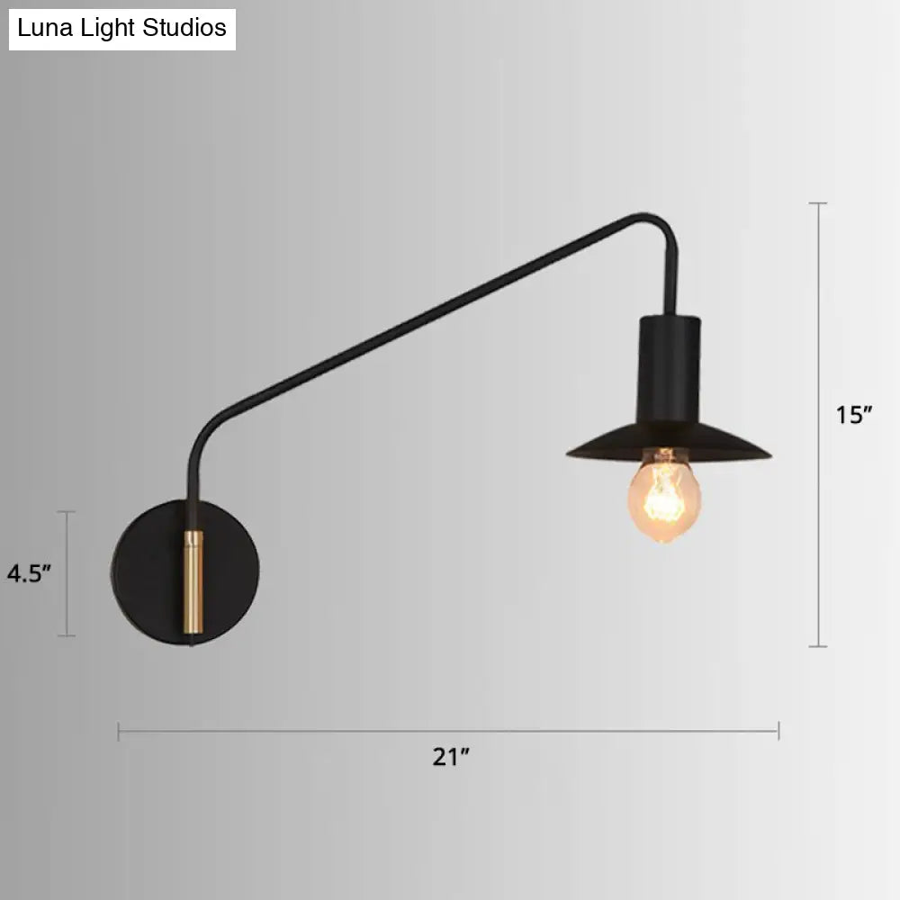 Industrial Metal Swing Arm Sconce Lamp With Saucer Lampshade - Single Living Room Reading Light