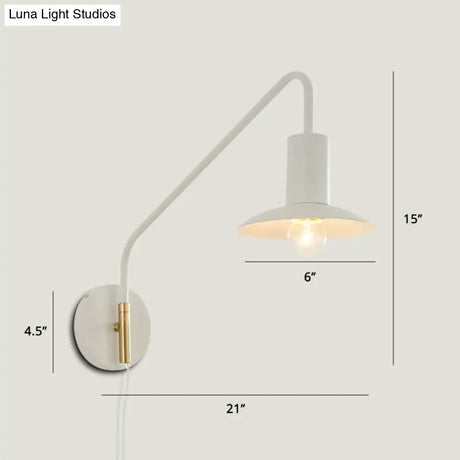 Industrial Metal Swing Arm Sconce Lamp With Saucer Lampshade - Single Living Room Reading Light