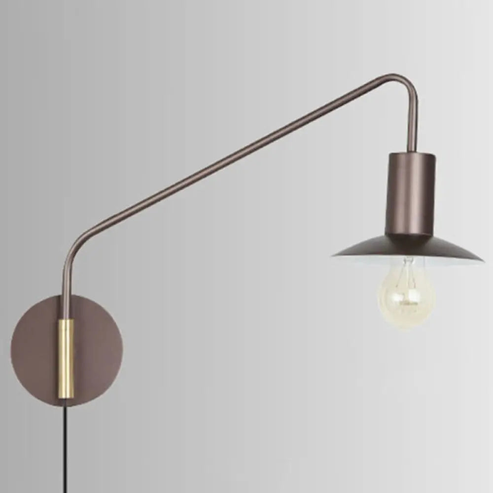 Industrial Metal Swing Arm Sconce Lamp With Saucer Lampshade - Single Living Room Reading Light