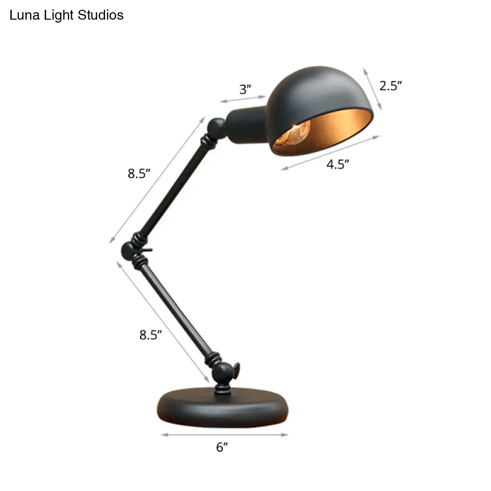 Industrial Metal Swing Arm Table Lamp With Shade Black Finish 3-Joint Task Light For Bedroom