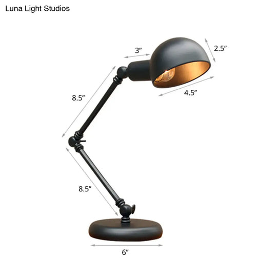 Industrial Metal Swing Arm Table Lamp With Shade Black Finish 3-Joint Task Light For Bedroom