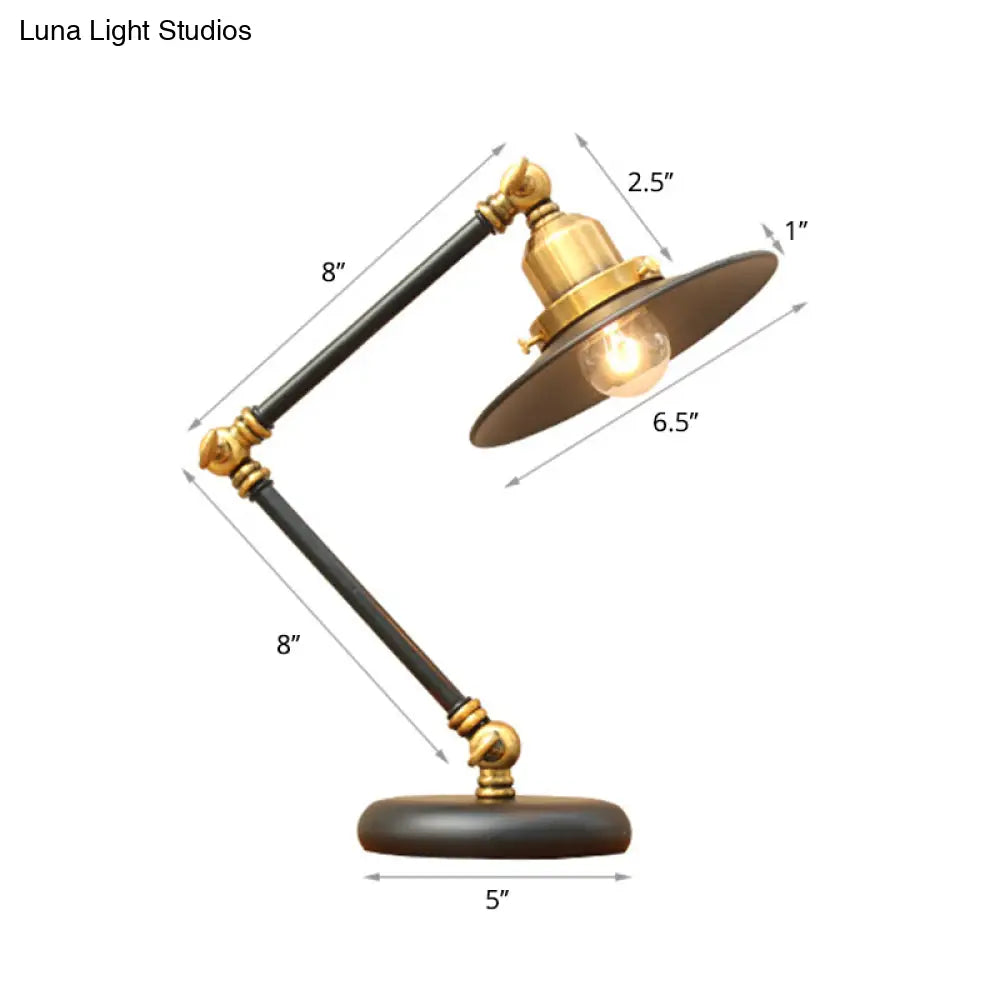 Industrial Metal Swing Arm Table Lamp With Shade Black Finish 3-Joint Task Light For Bedroom