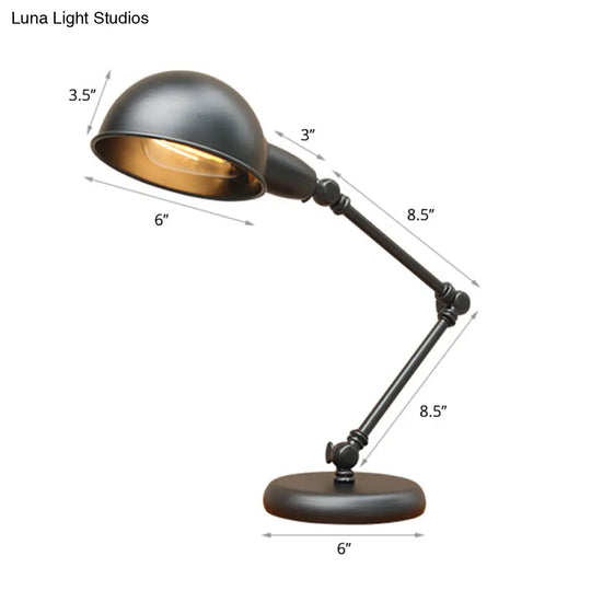 Industrial Metal Swing Arm Table Lamp With Shade Black Finish 3-Joint Task Light For Bedroom