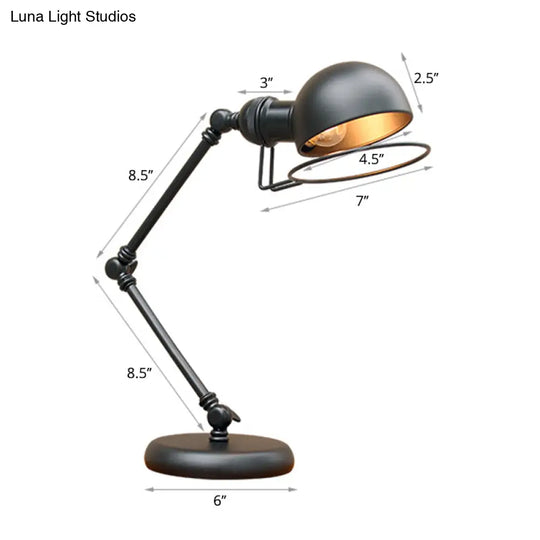 Industrial Metal Swing Arm Table Lamp With Shade Black Finish 3-Joint Task Light For Bedroom