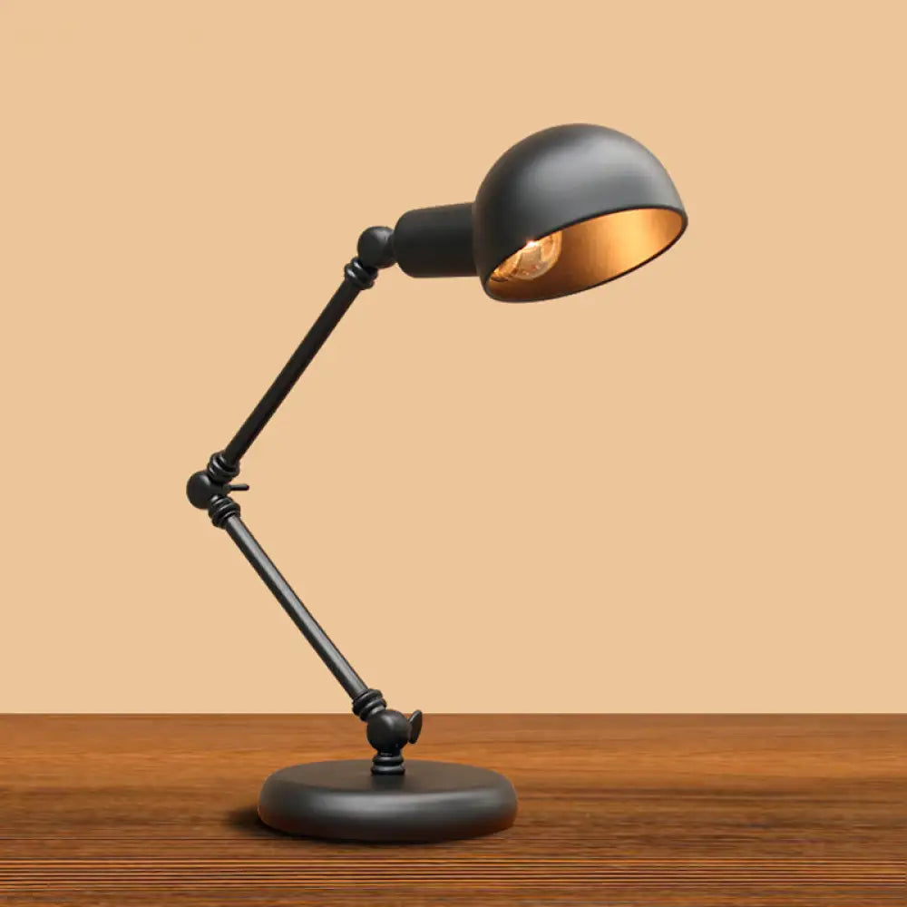 Industrial Metal Swing Arm Table Lamp With Shade Black Finish 3-Joint Task Light For Bedroom /